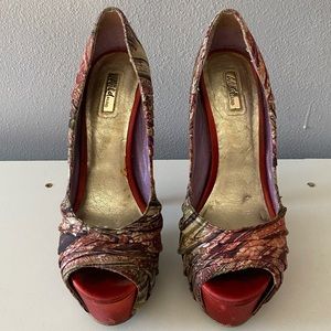 Swirl Multi Color Orange Coral Platform Heels Stiletto Sandals Pumps Open Toe